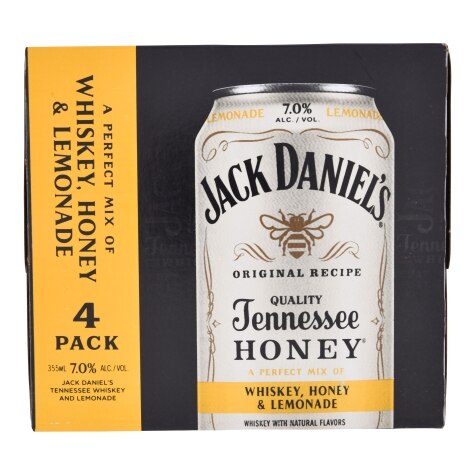 Jack Daniel's Whiskey, Tennesse Honey, 4 Pack - 4 pack, 355 ml cans